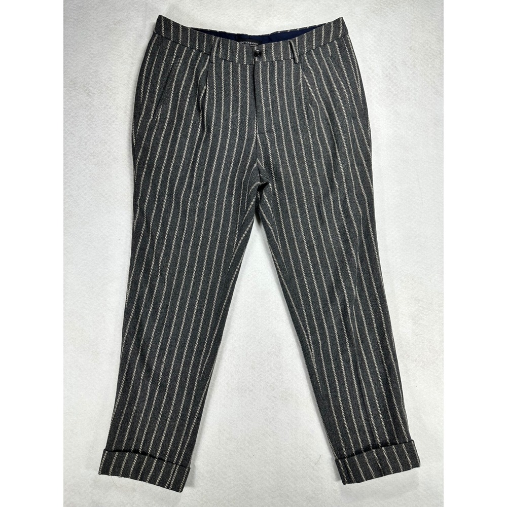 Scotch & Soda Amsterdam Couture Grey Striped Wool Pleated Trousers Pants 32x32